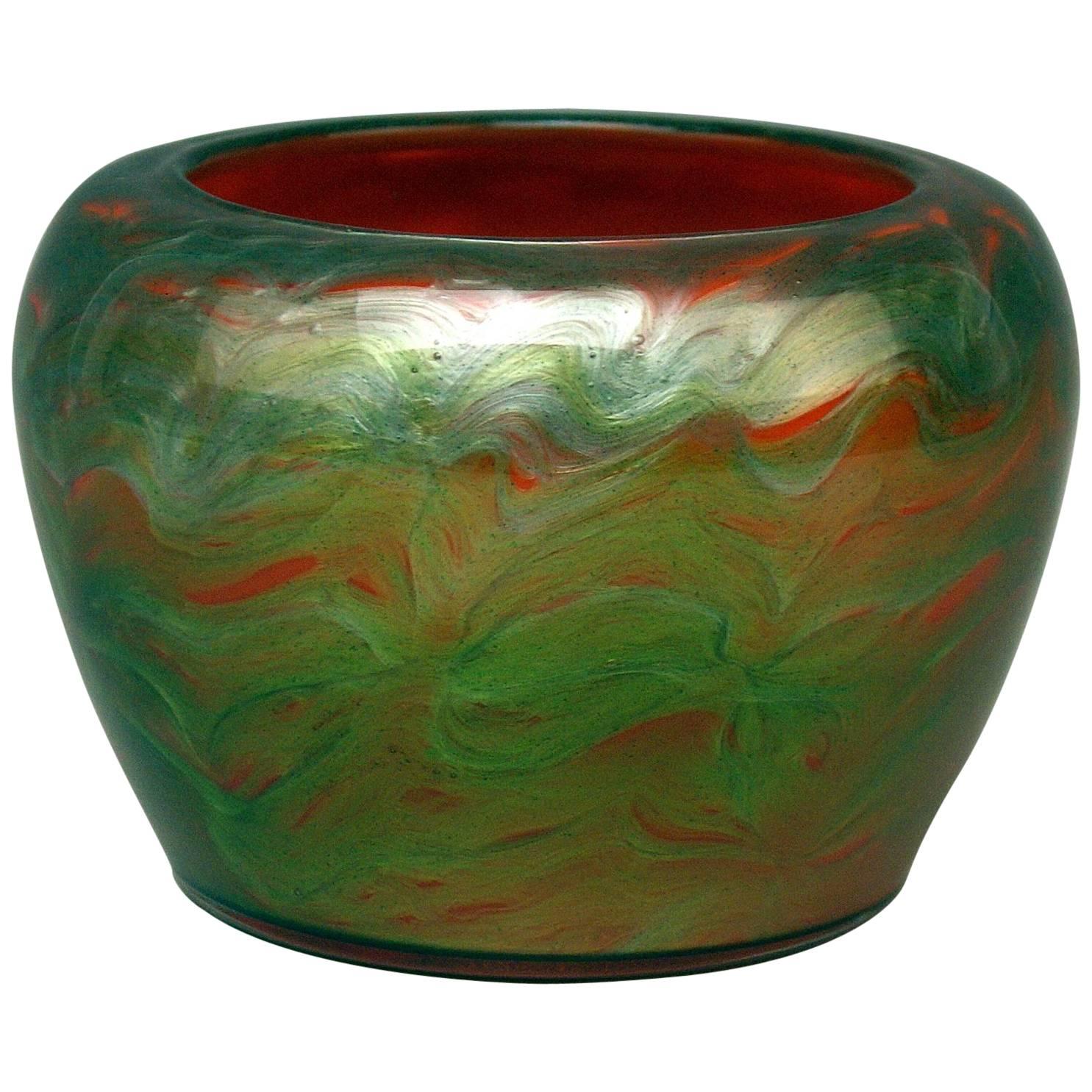 Vase Loetz Bohemia Art Nouveau Decor Titania Genre 4212 Orange Green Glass, 1906 For Sale