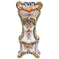 19th Century French Hand-Painted Ceramic Vase from Rouen Normandy