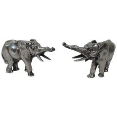 Pair of Antique German Silver Elephant Salt and Pepper Shakers
