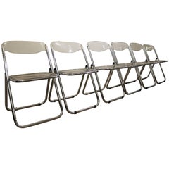 Set of Six Midcentury Italian Modern Lucite Chrome Folding Chairs