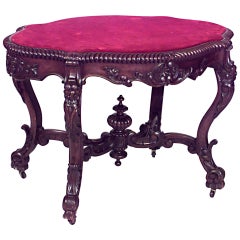 Antique American Victorian Red Velvet End Table