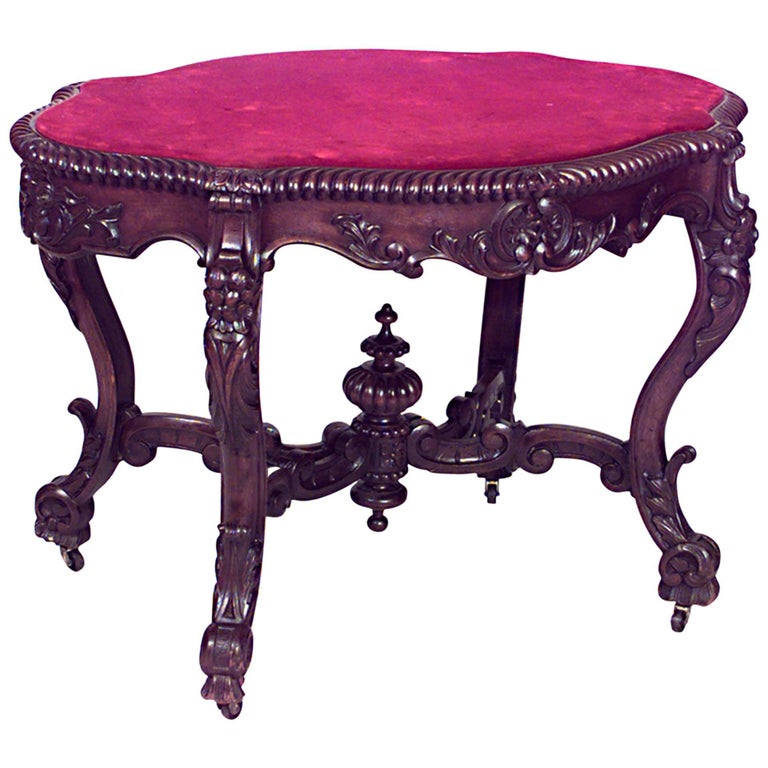 American Victorian Red Velvet End Table For Sale