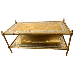 Faux Bamboo Brass and Gold Gilt Glass Two-Tier Coffee Table by Jansen