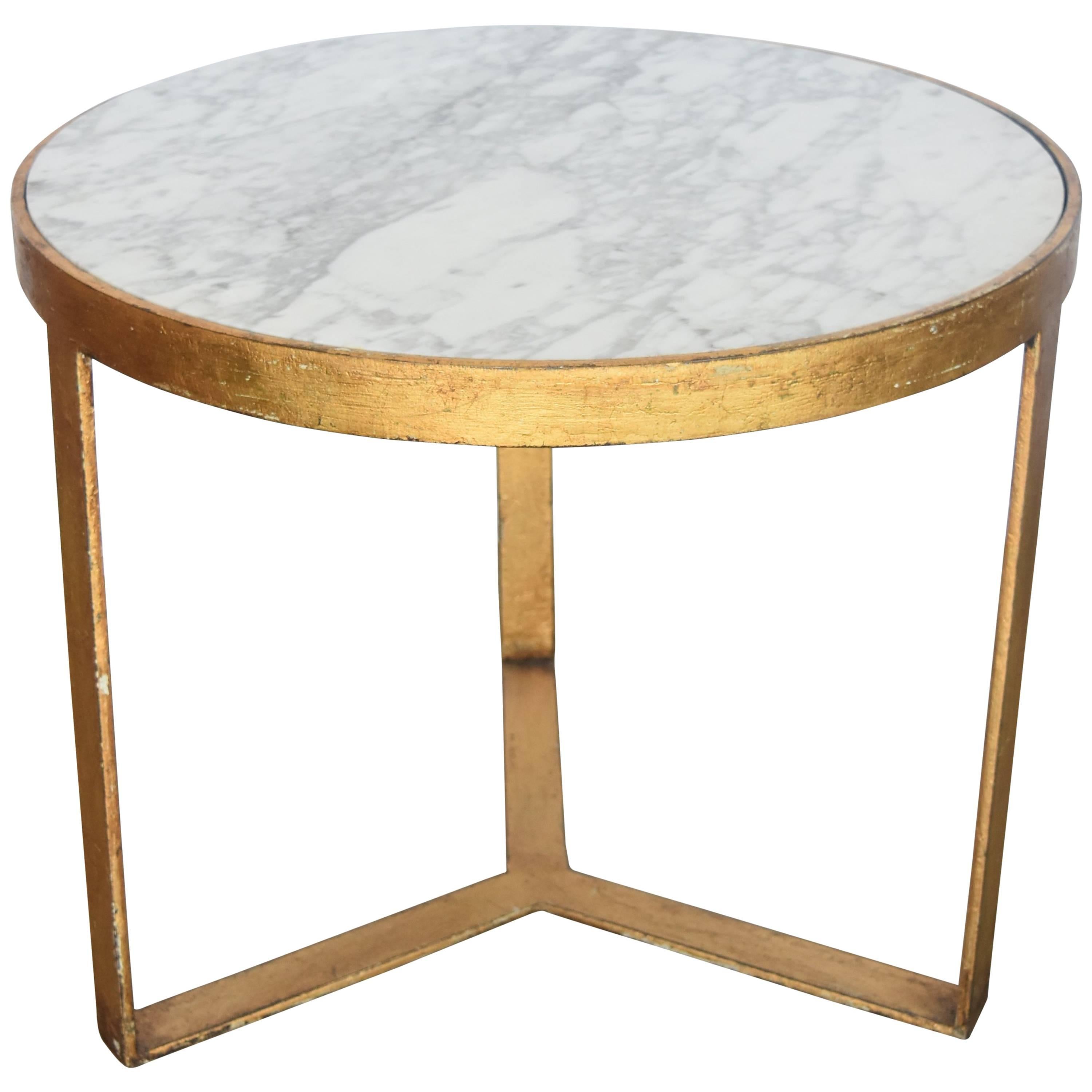 Round Side or Coffee Table Gilt over Iron with Carrara Marble from Spain