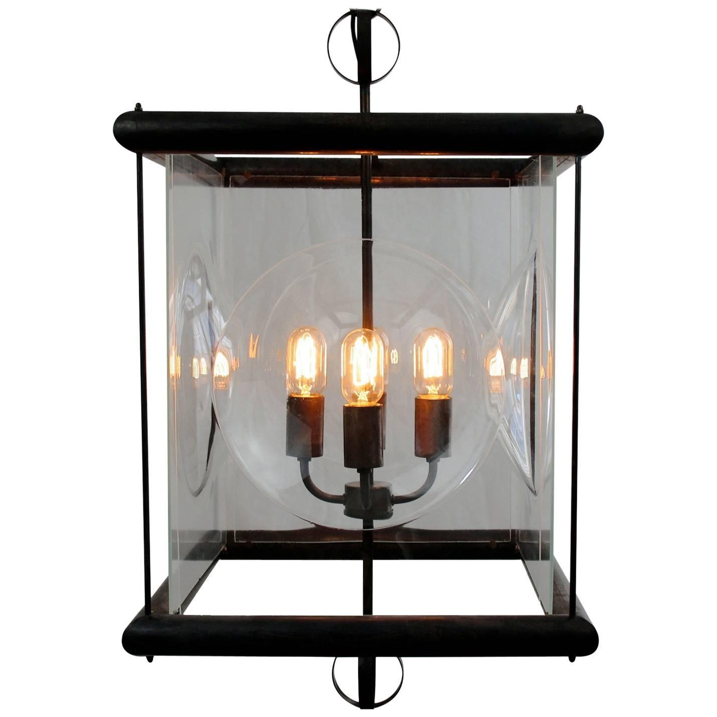 New Brass Tube and Glass Pendant Lantern "Bolle", Handmade in Italy, in Stock For Sale