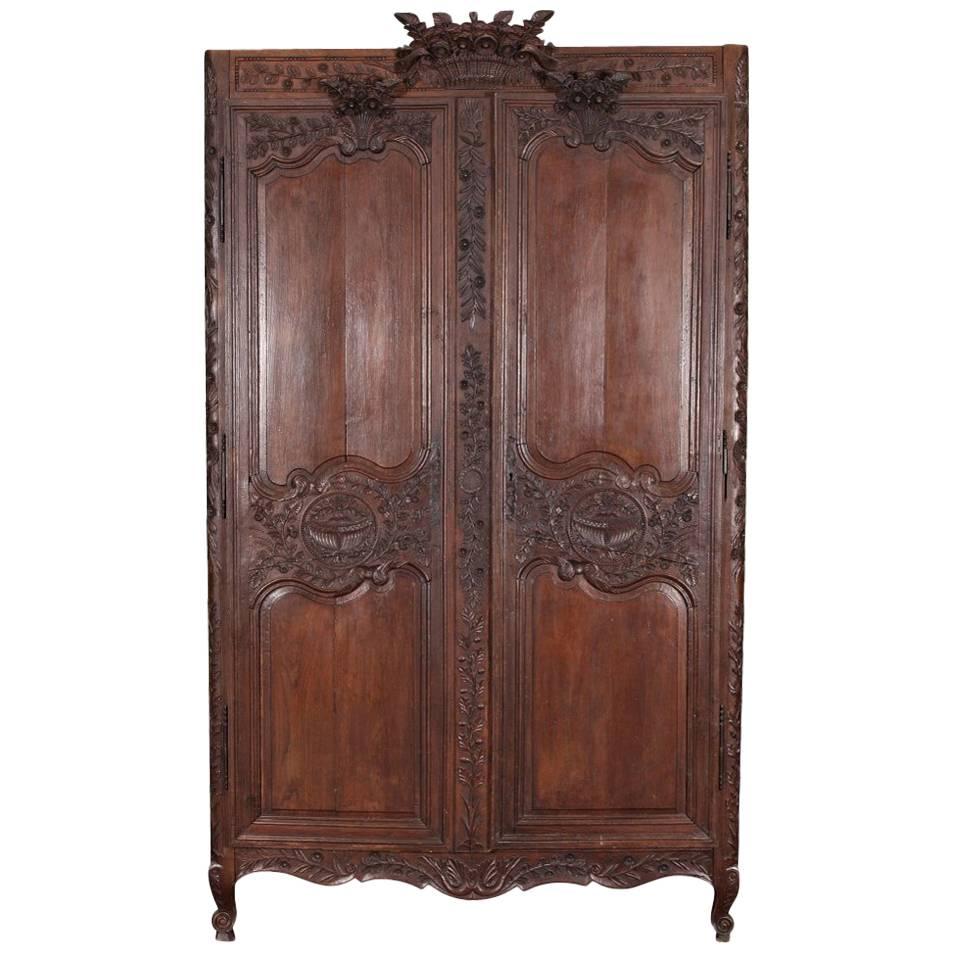 Large Antique French Carved Oak Armoire