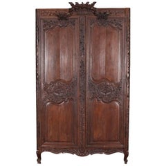 Large Antique French Carved Oak Armoire