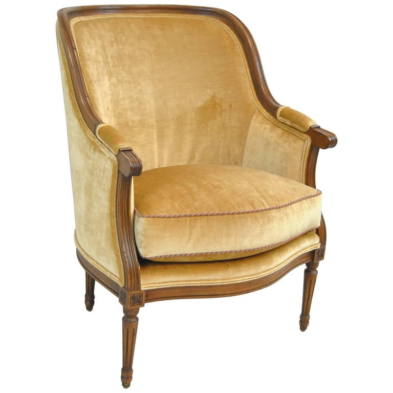 French Upholstered Bergere Chair by Isenhour Furniture at 1stDibs