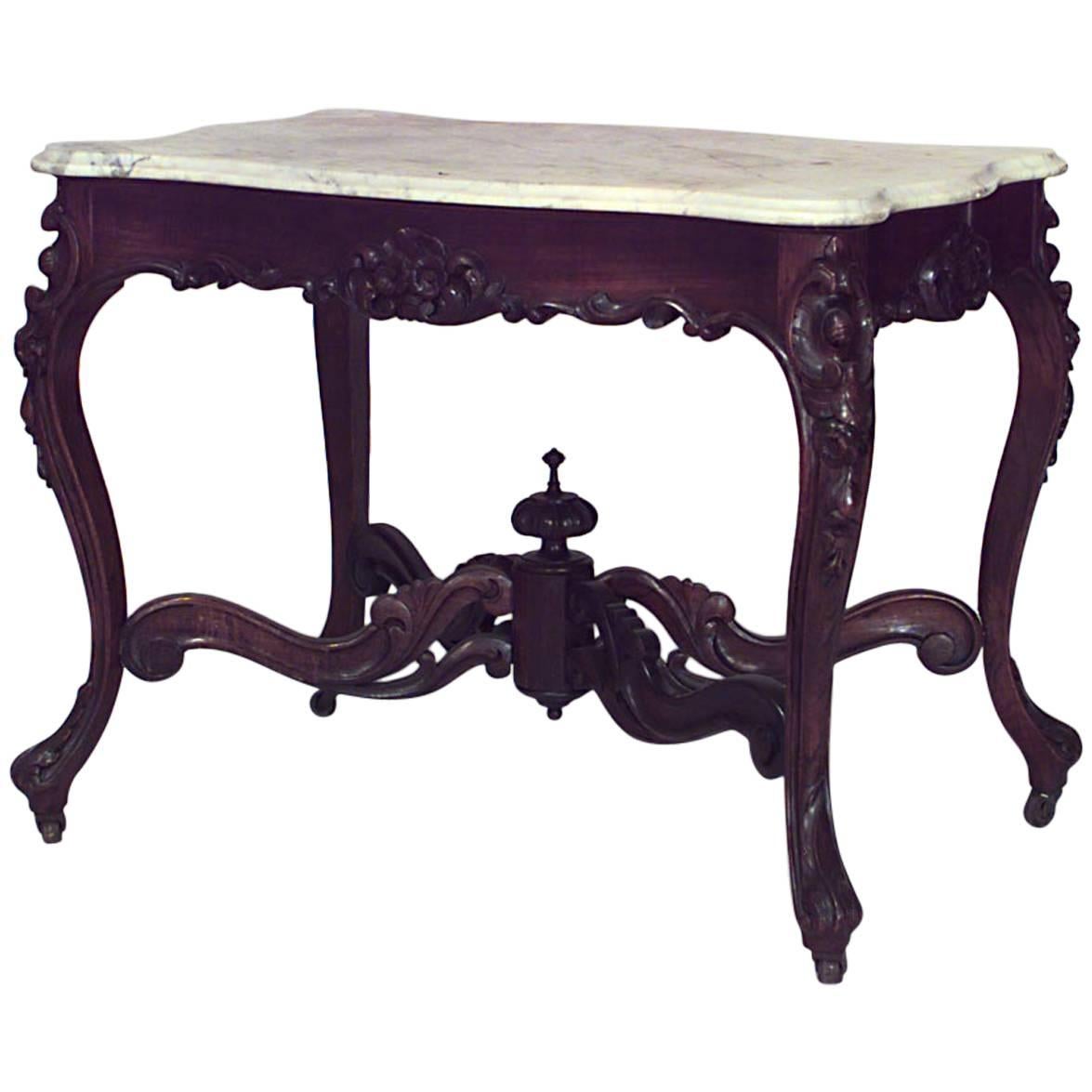American Victorian John Henry Belter Marble Top Center Table For Sale