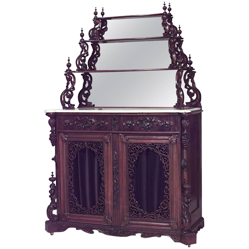John Henry Belter Victorian Rosewood Sideboard Cabinet