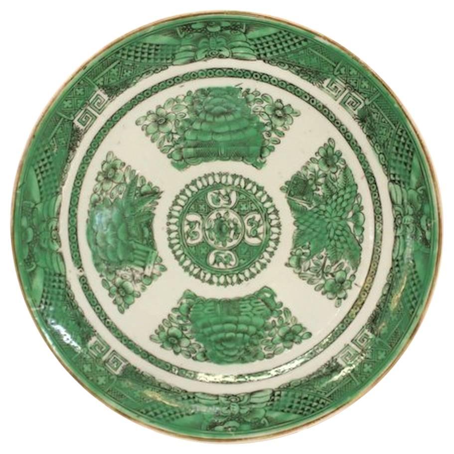 Antique Chinese Export Porcelain "Green Fitzhugh" Dinner Plate