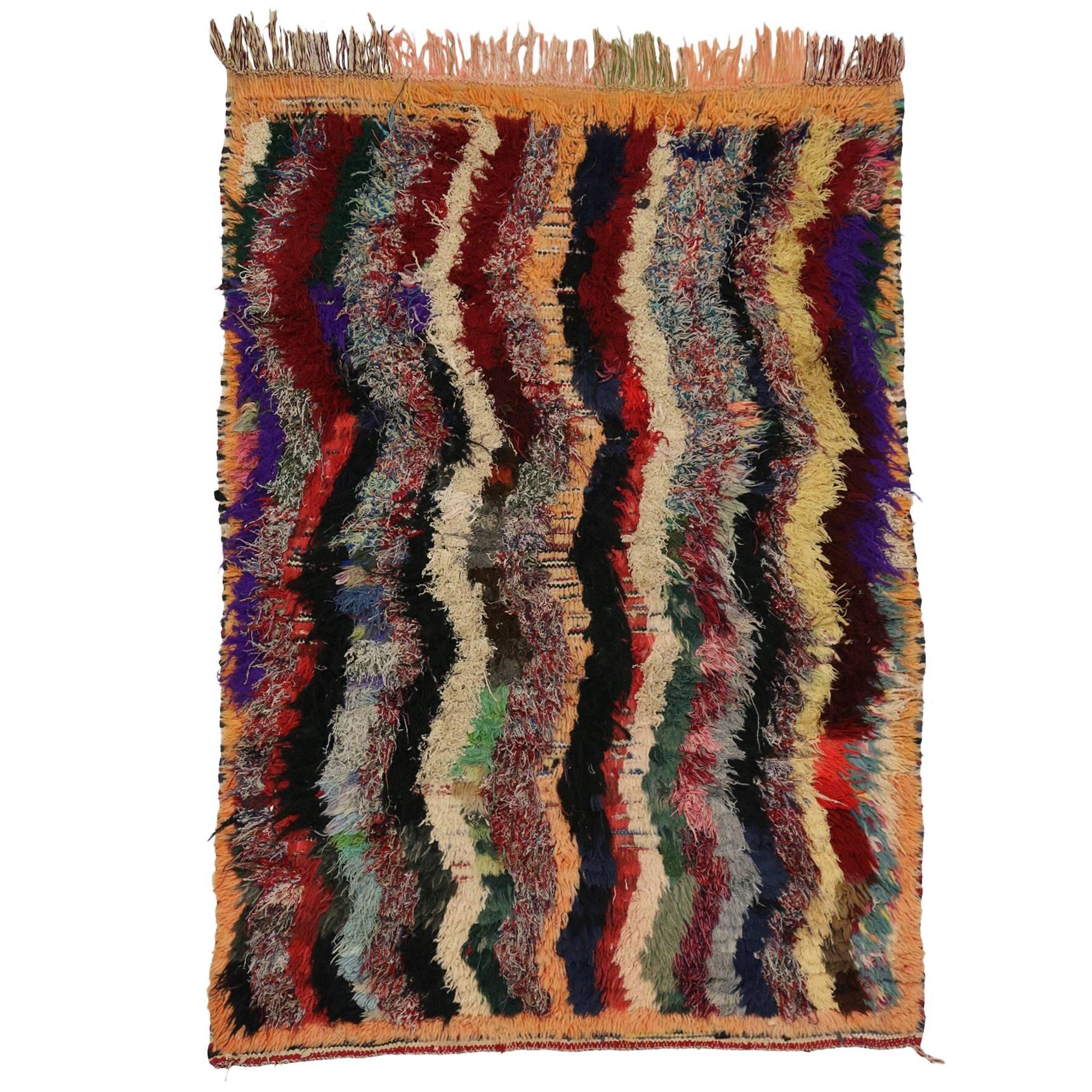 Vintage Berber Moroccan Boucherouite Rug, Colorful Moroccan Shag Accent Rug