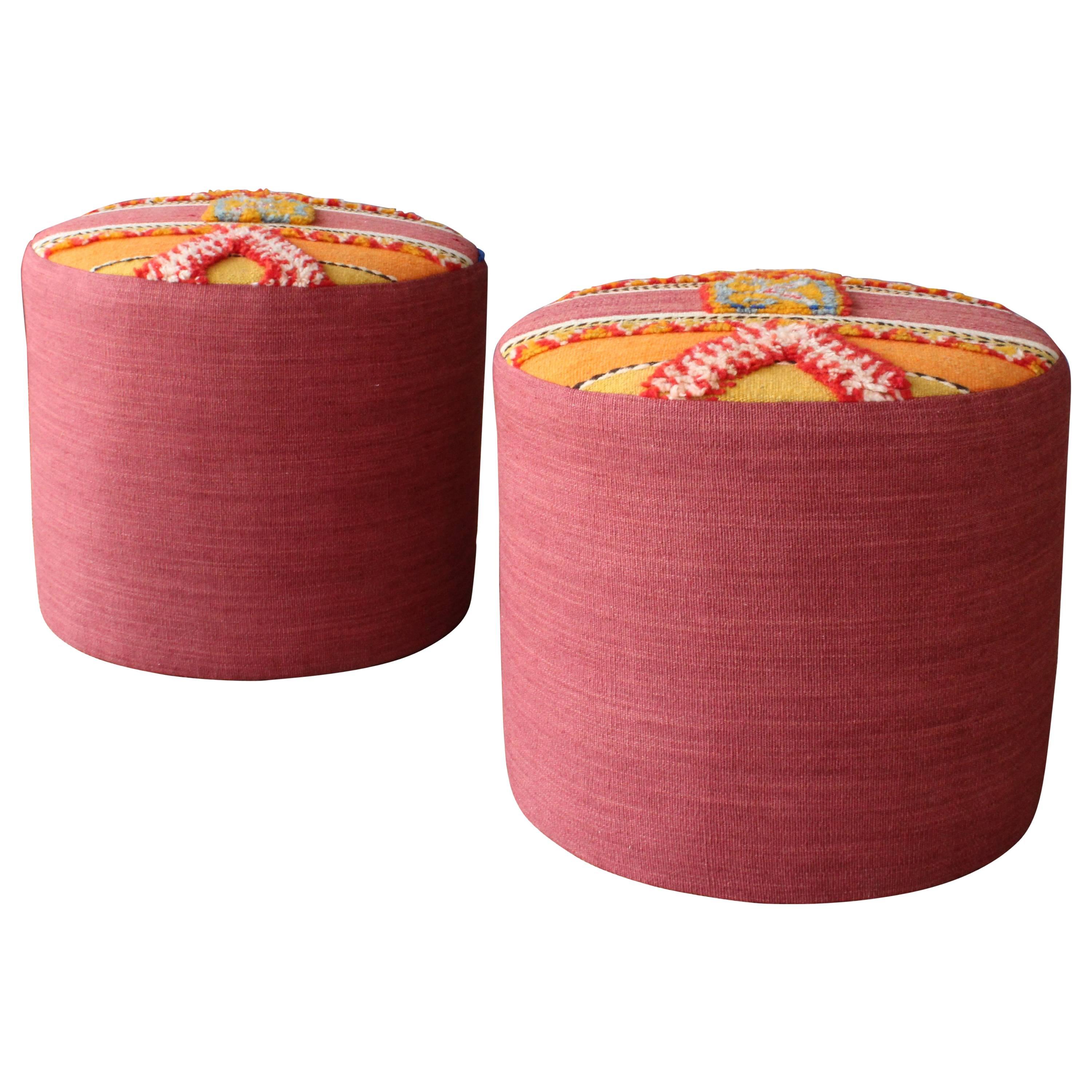 Pair of Stools with Vintage Moroccan Upholstery