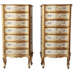 Vintage Pair of Italian Florentine Gold Gilt Lingerie Chests or Semainiers, 1940s