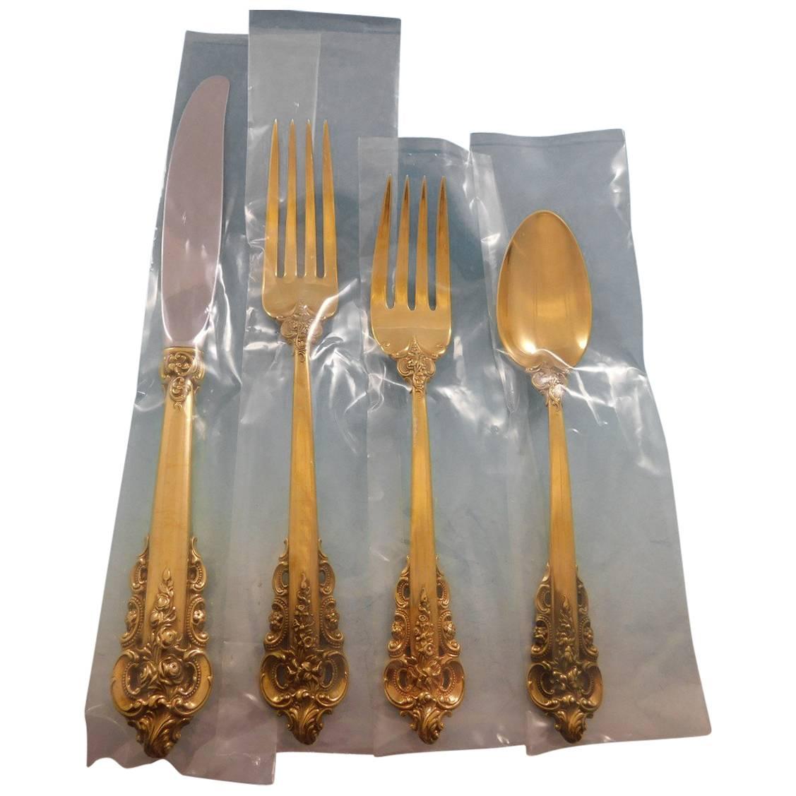 Service de couverts en argent sterling Grande Baroque Or Wallace Service 35 Pcs Vermeil en vente