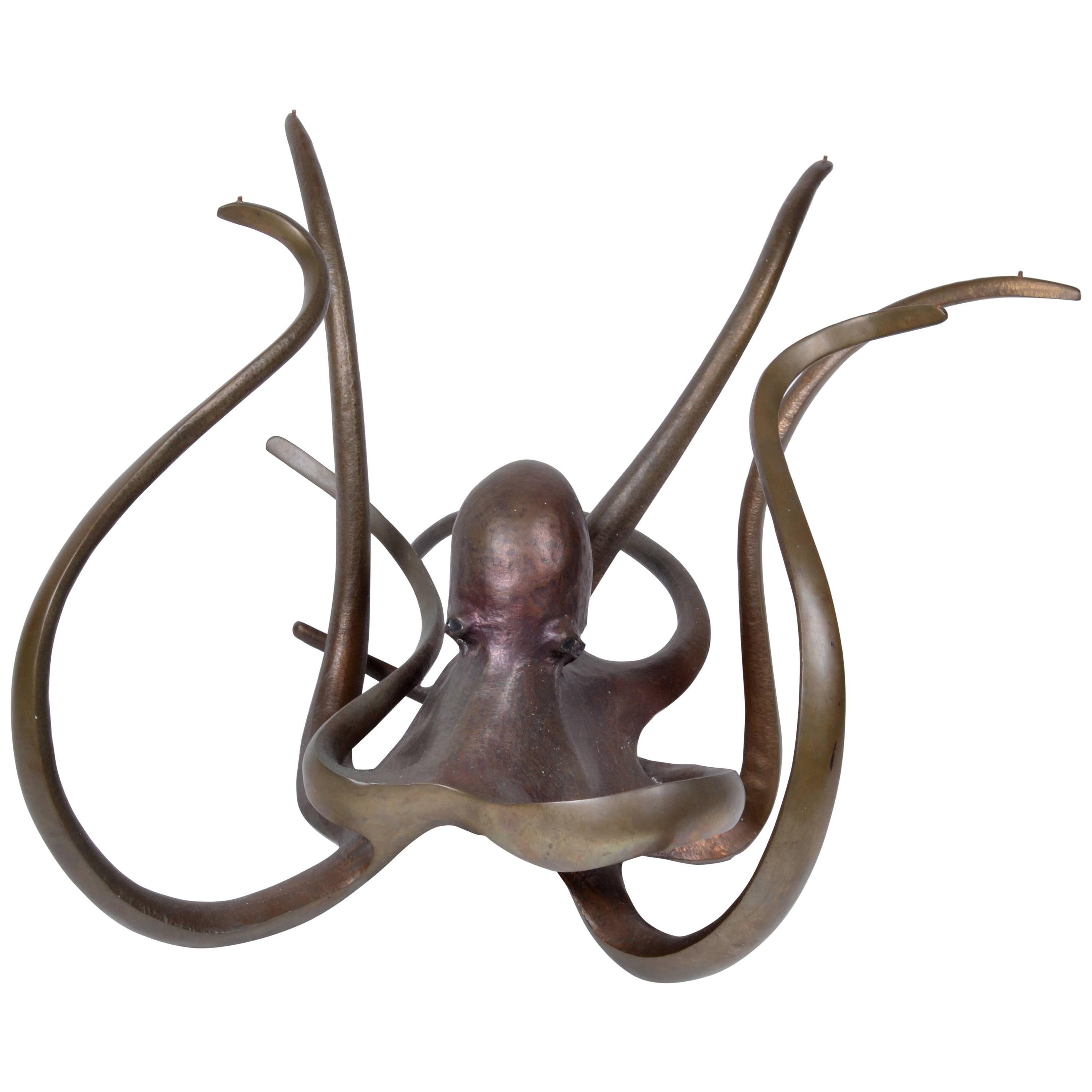 Sculptural Octopus Coffee Glass Table in Bronze Art Deco Style For Sale