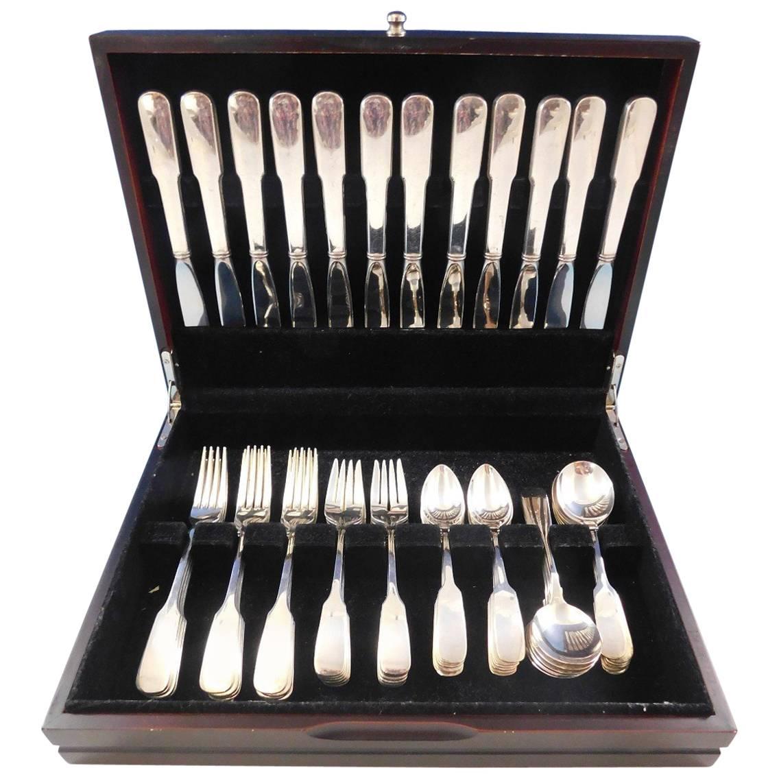 Place Size Old English Tipt by Gorham sterling silver flatware set of 60 pieces. This set includes:

12 place size knives, 9 1/4