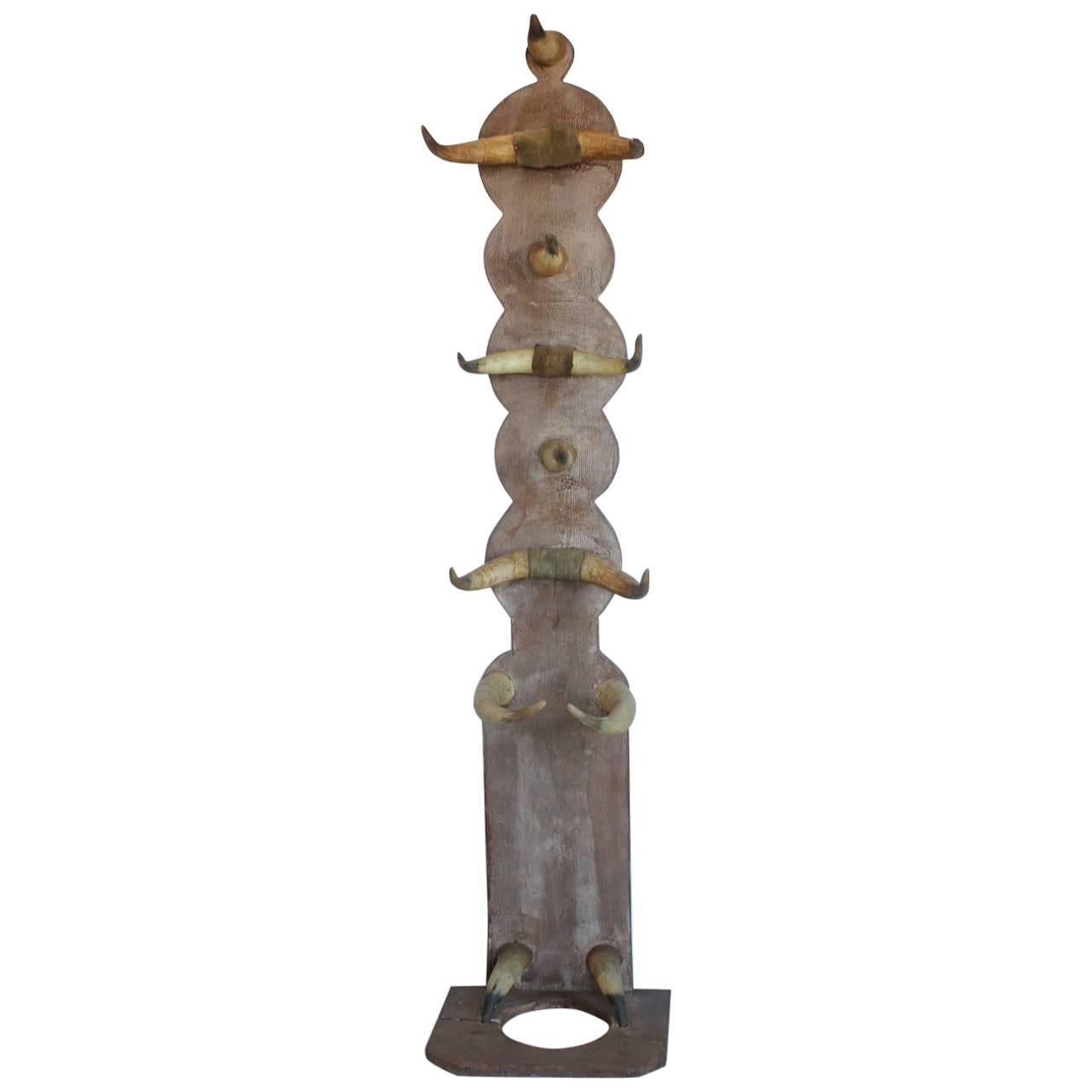 Antique Bull Horn Coat and Umbrella Wall Rack For Sale