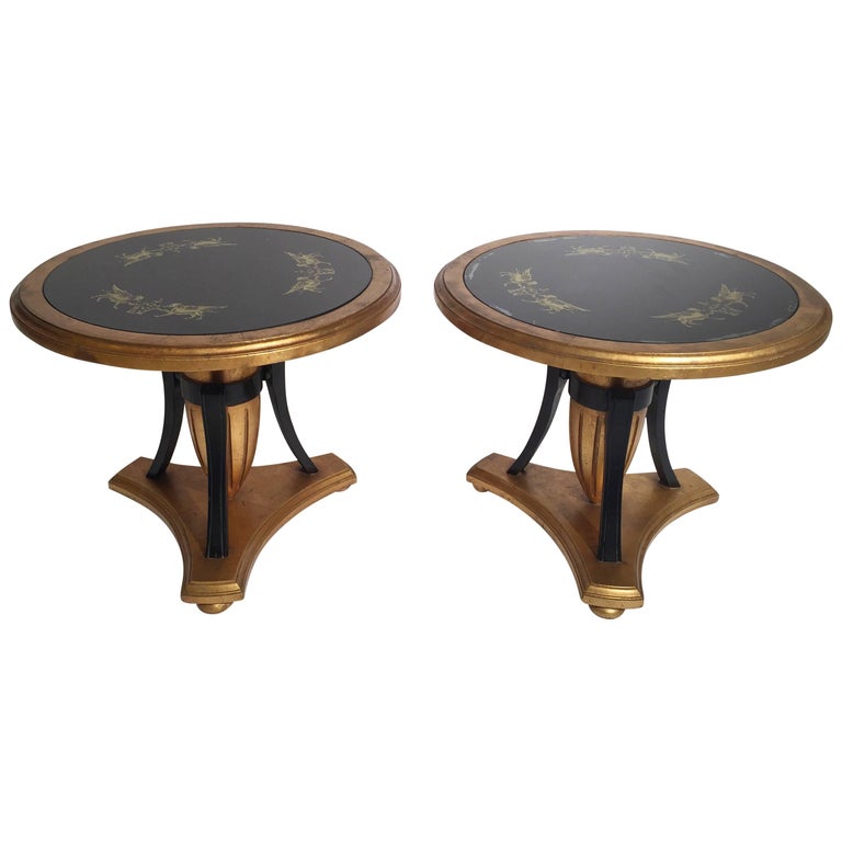 Pair of Reverse Painted Round Giltwood Bunching Tables For Sale at 1stdibs