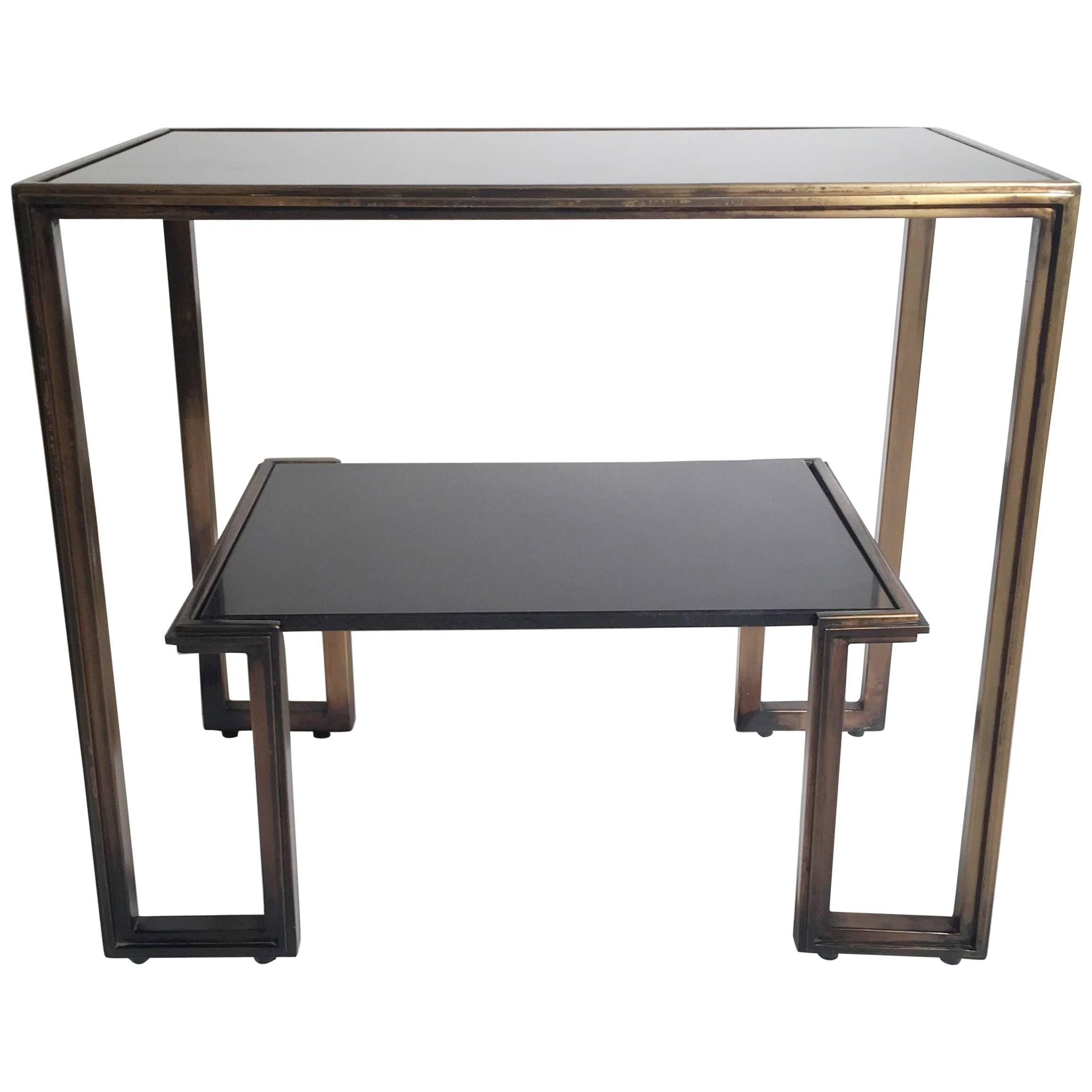 Midcentury James Mont Style Two-Tier Marble and Brass Table