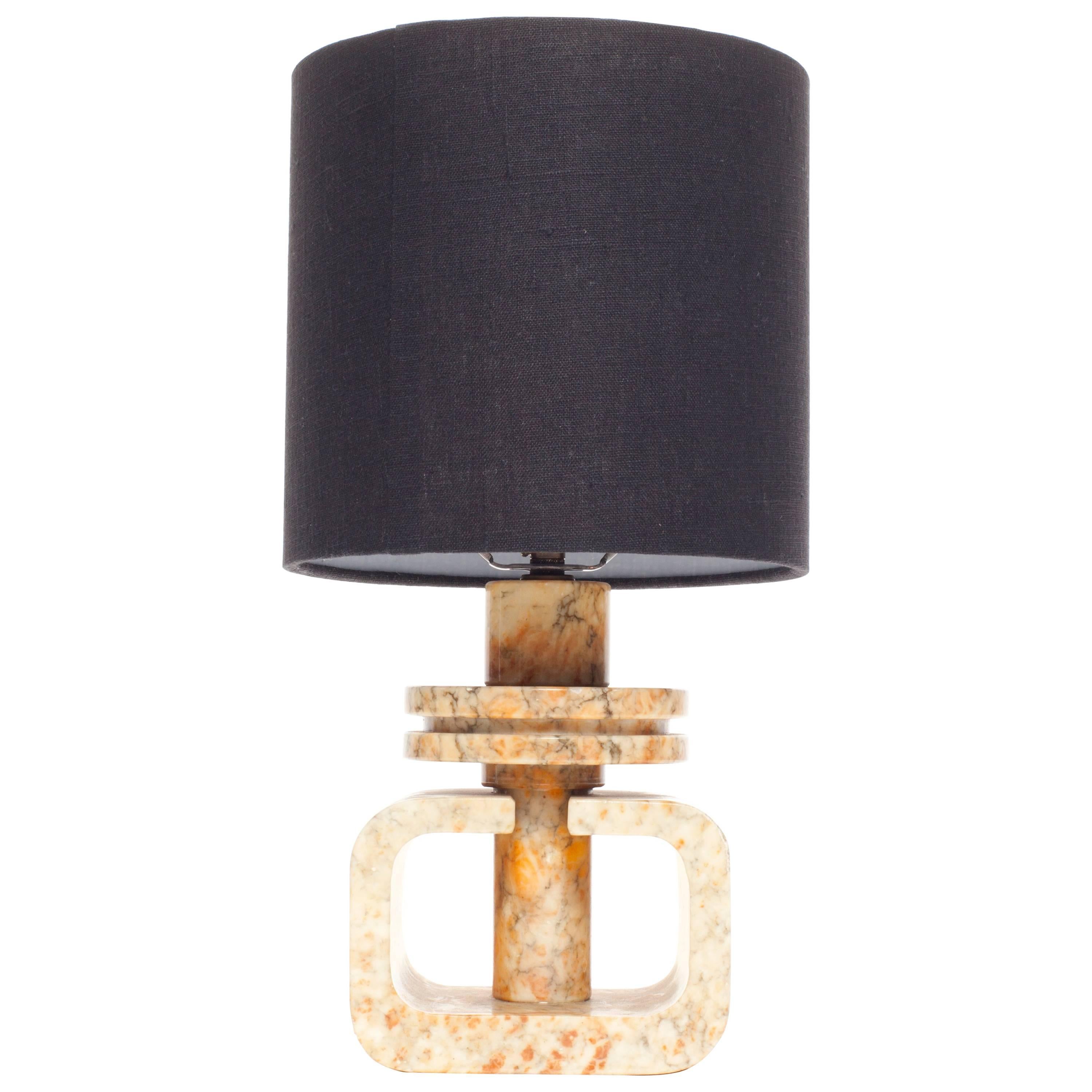 Vintage Marble Geometric Italian Table Lamp with Custom Black Linen Shade