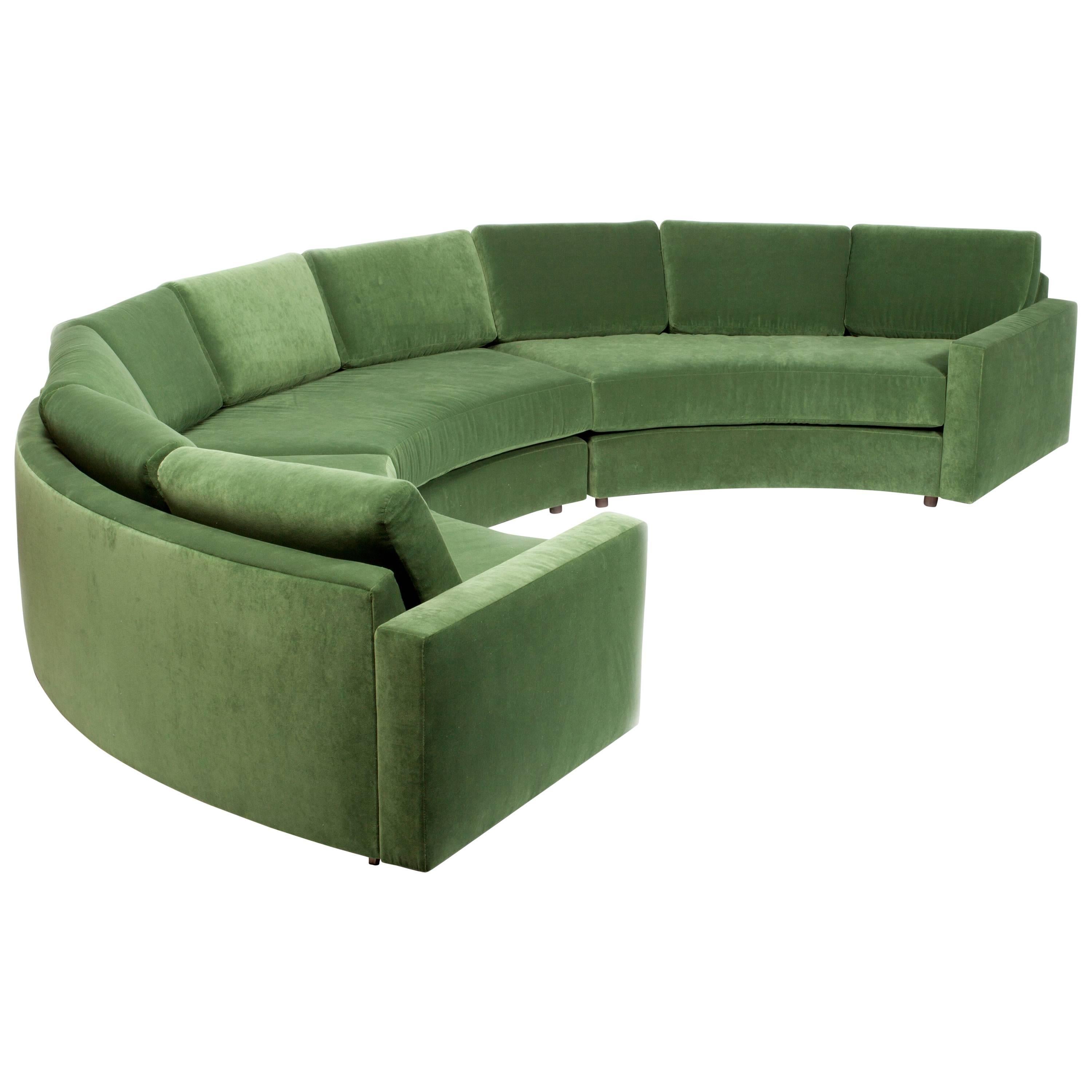 Large Semi Circle Sectional Newly Upholstered in Green Velvet