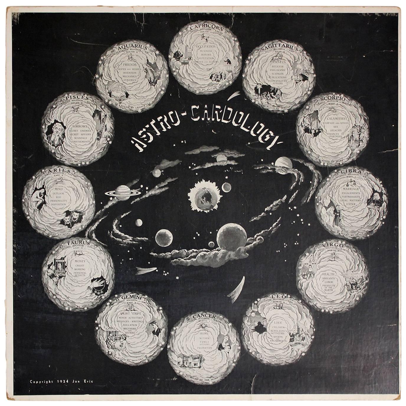 Art Deco 1934 Astro Cardology Zodiac Sign Print Poster by Jan Eric
