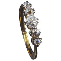 Hallmarked 18-Karat Gold, Platinum and Diamond Five-Stone Ring