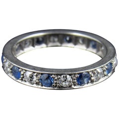 Retro White Gold Diamond and Sapphire Full Eternity Ring, circa 1950