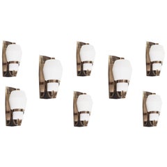 Set of Eight Wall Lights in Brass by Jonas Hidle, Norway, 1960s