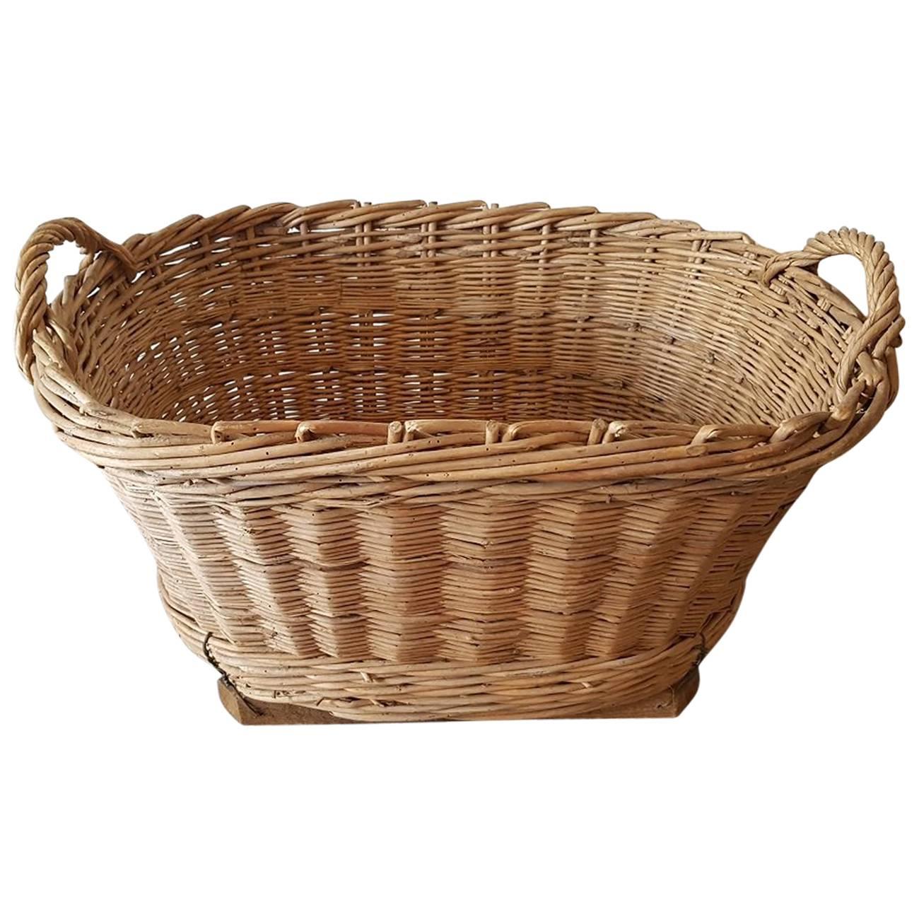 Vintage French Wicker Grape Basket from the Champagne Region For Sale