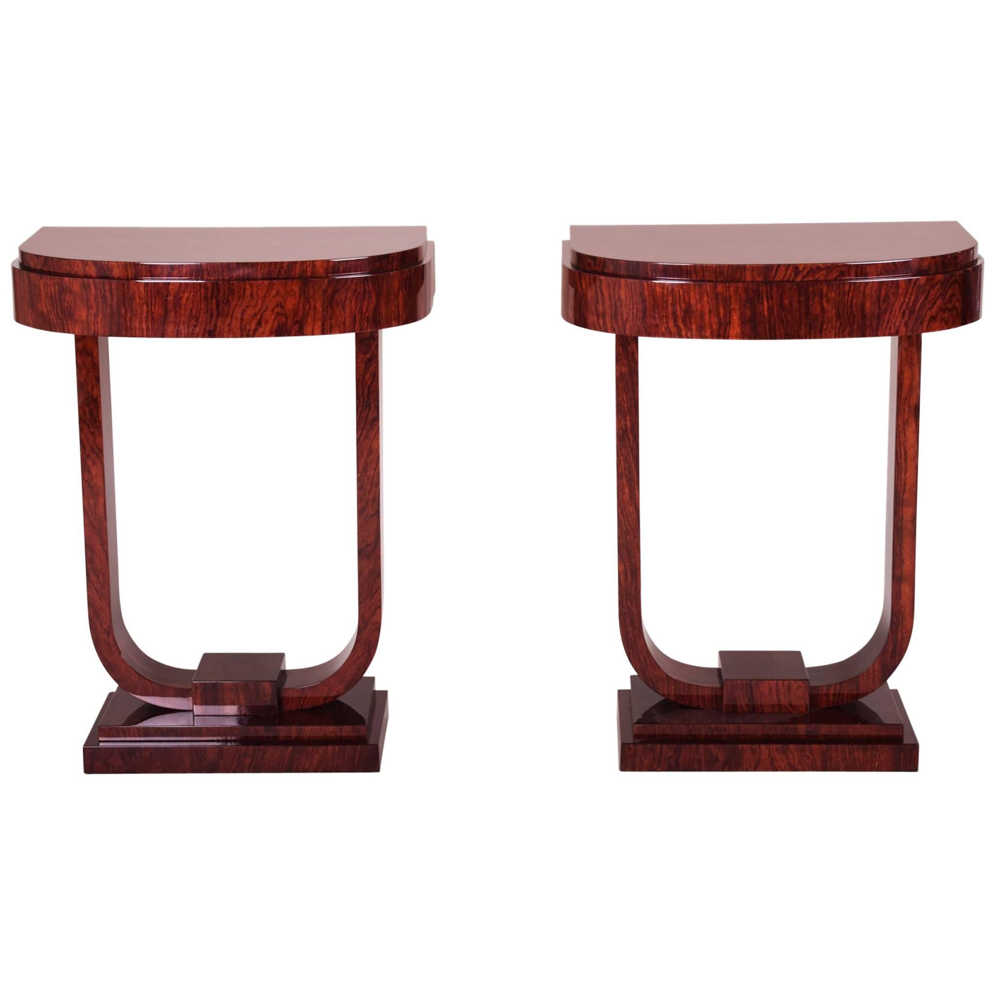 Pair of French Art Deco Console Tables, Material Palisander