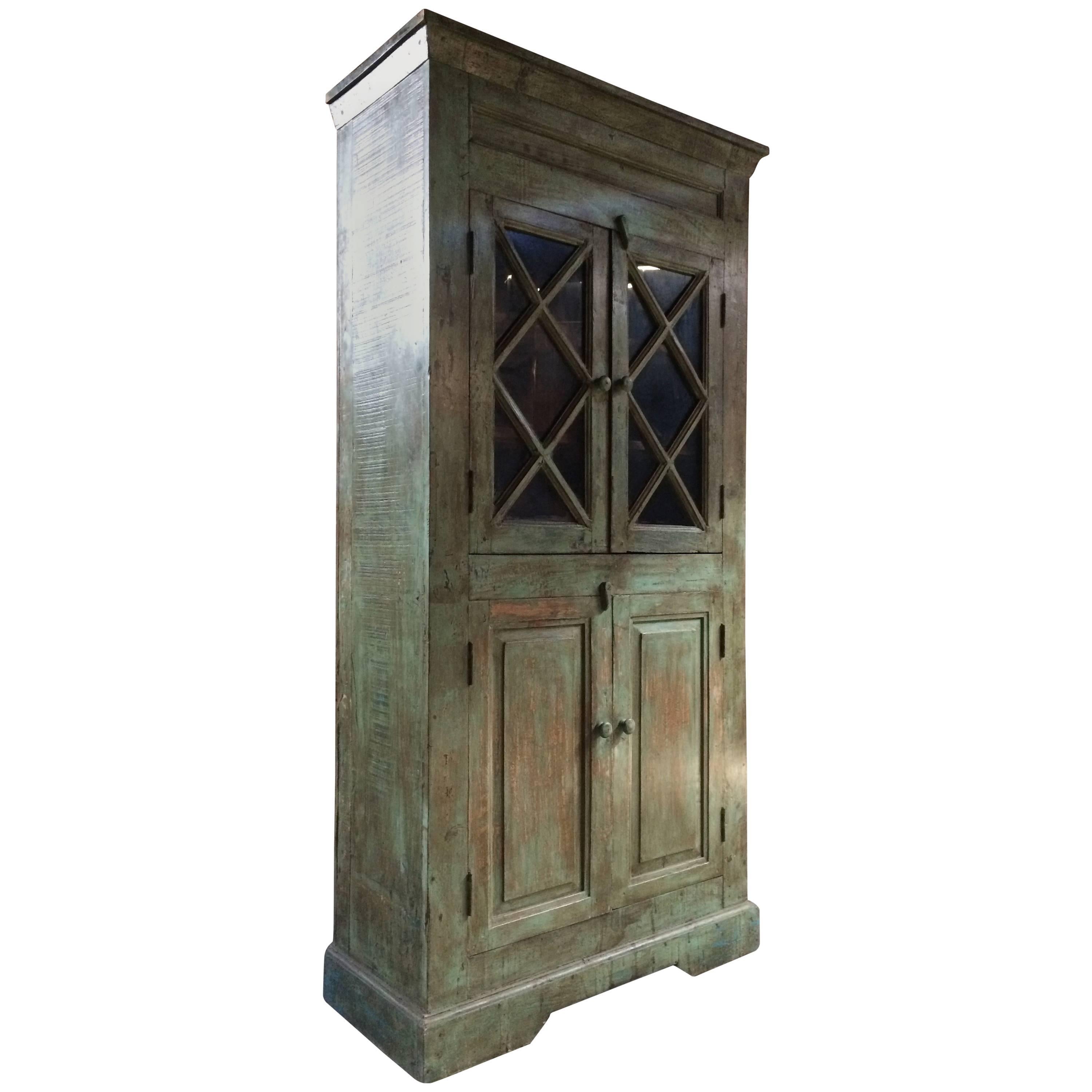 Antique Cupboard Cabinet French Painted Provincial Moss Distressed