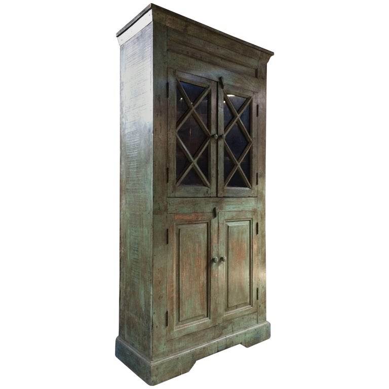 Antique Cupboard Cabinet French Painted Provincial Moss Distressed Antique Cupboard Cabinet French Painted Provincial Moss Distressed For Sale - Antique Cupboard Cabinet French Painted Provincial Moss Distressed