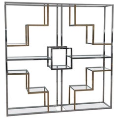 Fantastic Bookcase in Chromed Metal and Minimalist Brass Romeo Rega