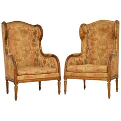 Pair of Antique Giltwood Wing Back Armchairs