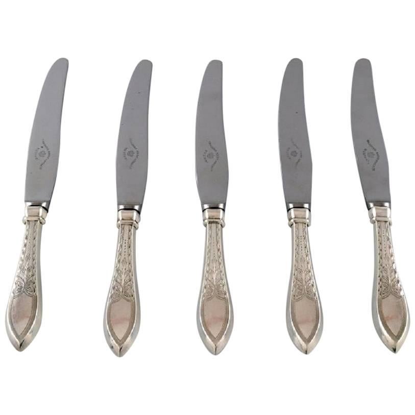 Five Danish Silver Dinner Knives, circa 1920