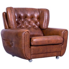 Chesterfield Armchair Leather Brown One Seater Vintage