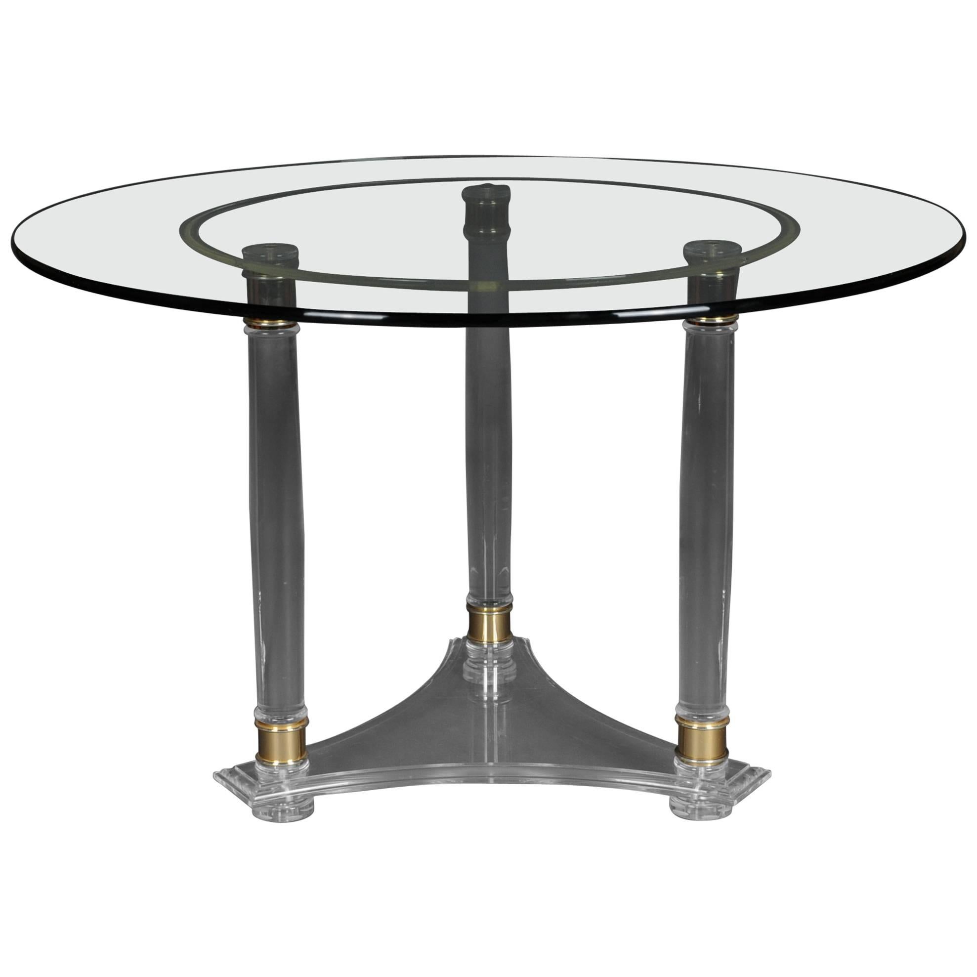 Large, Round Designer Acrylic Table with Brass