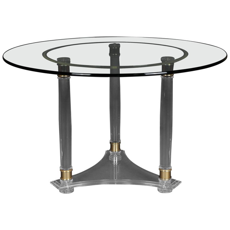 Large Round Designer Acrylic Table With Brass For At 1stdibs Large Round Designer Acrylic Table, Circular Acrylic Table Top