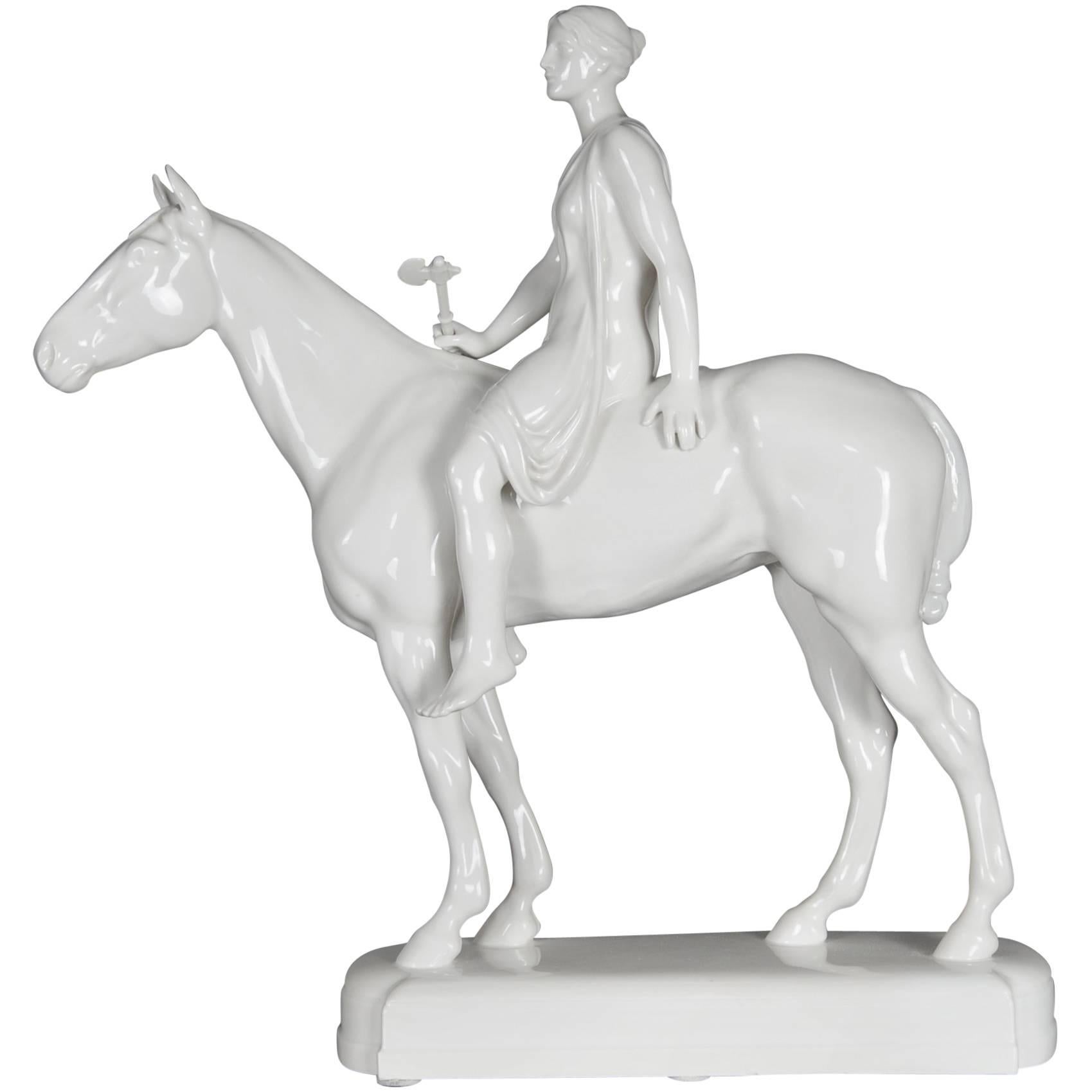 20th Century Big KPM Berlin Sculpture Figure Amazoness on Horse