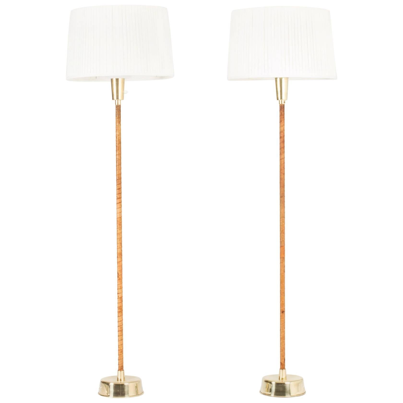 Pair of Brass and Leather Floor Lamps by Lisa Johansson-Pape