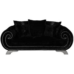 Used Unique Luxurious Designer Sofa or Couch, Rhinestones, Black Velvet. Highlight