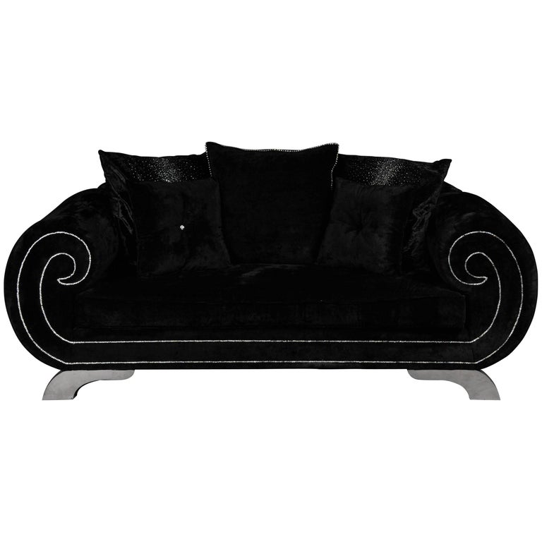 Unique Luxurious Designer Sofa or Couch, Rhinestones, Black Velvet