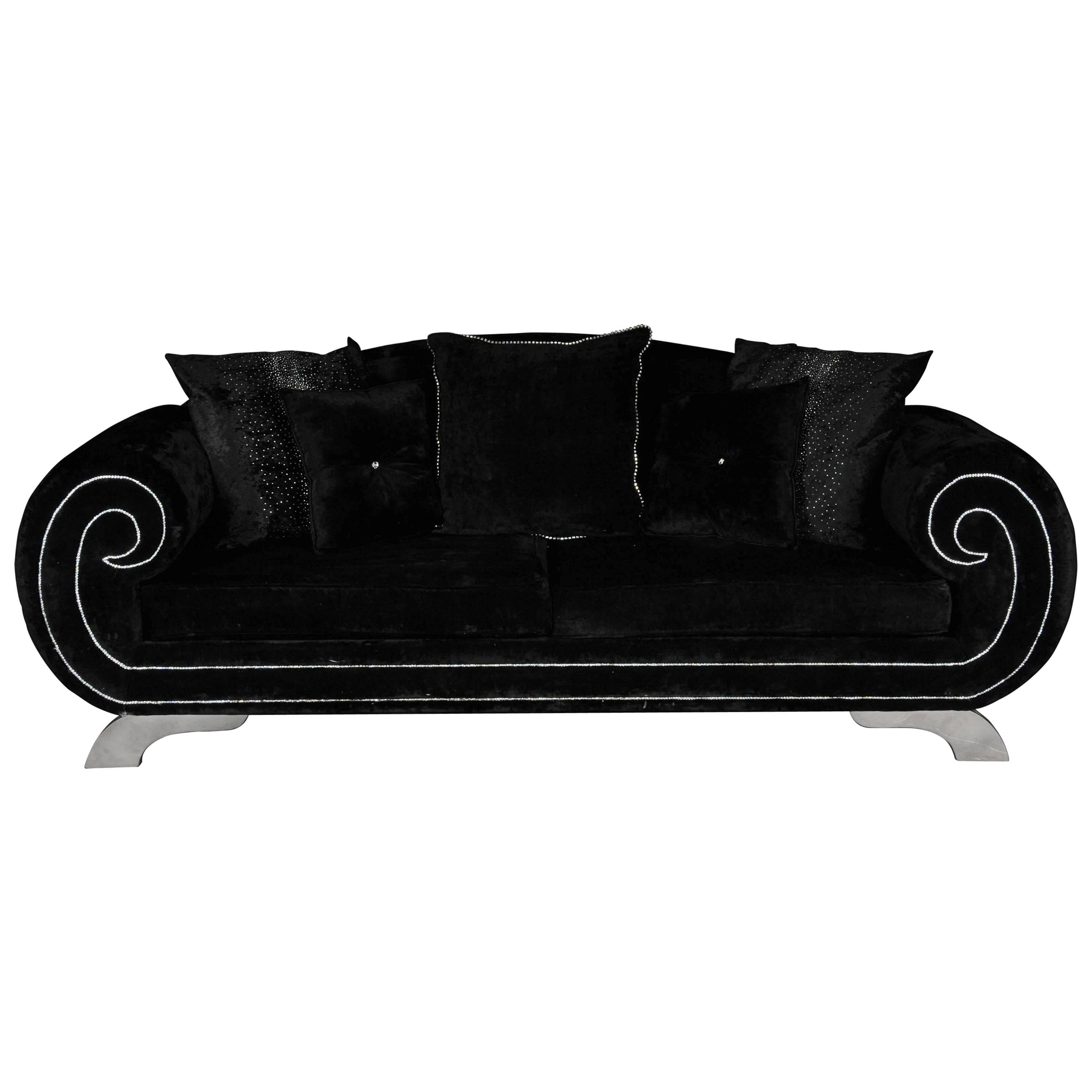 Unique Luxurious Designer Sofa or Couch, Rhinestones, Black Velvet Highlight