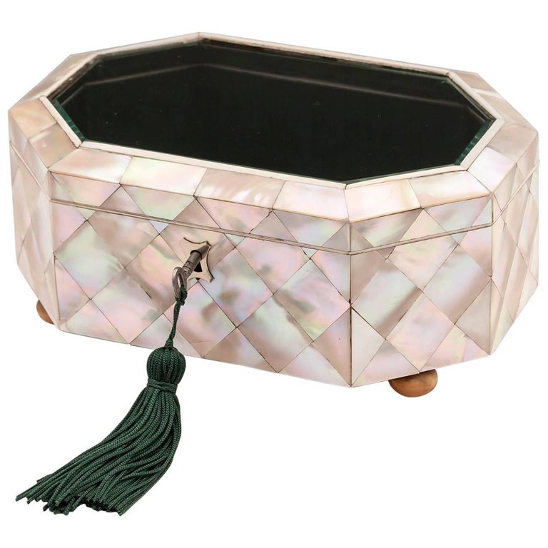 Antique MotherofPearl Glazed Top Jewelry Box For Sale at 1stDibs
