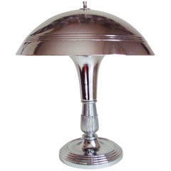 Vintage American Art Deco Chrome-Plated, Mushroom Shaded, Desk Lamp