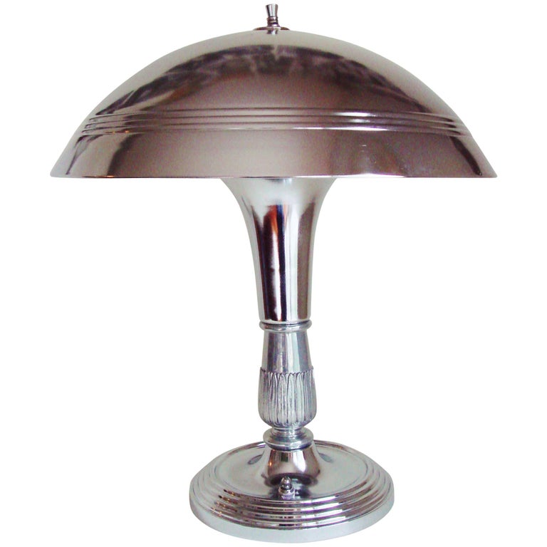 Vintage art deco  big mushroom desk lamp chrome wooden Midcentury lamp 70/'s