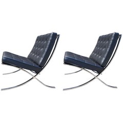 Pair of Black Leather Barcelona Chairs by Mies van der Rohe for Knoll