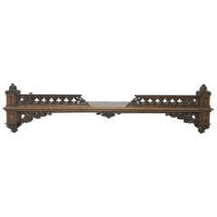 Gothic Revival Walnut Wall Shelf with Pierced Qua-Trefoils & Carved Floralwork